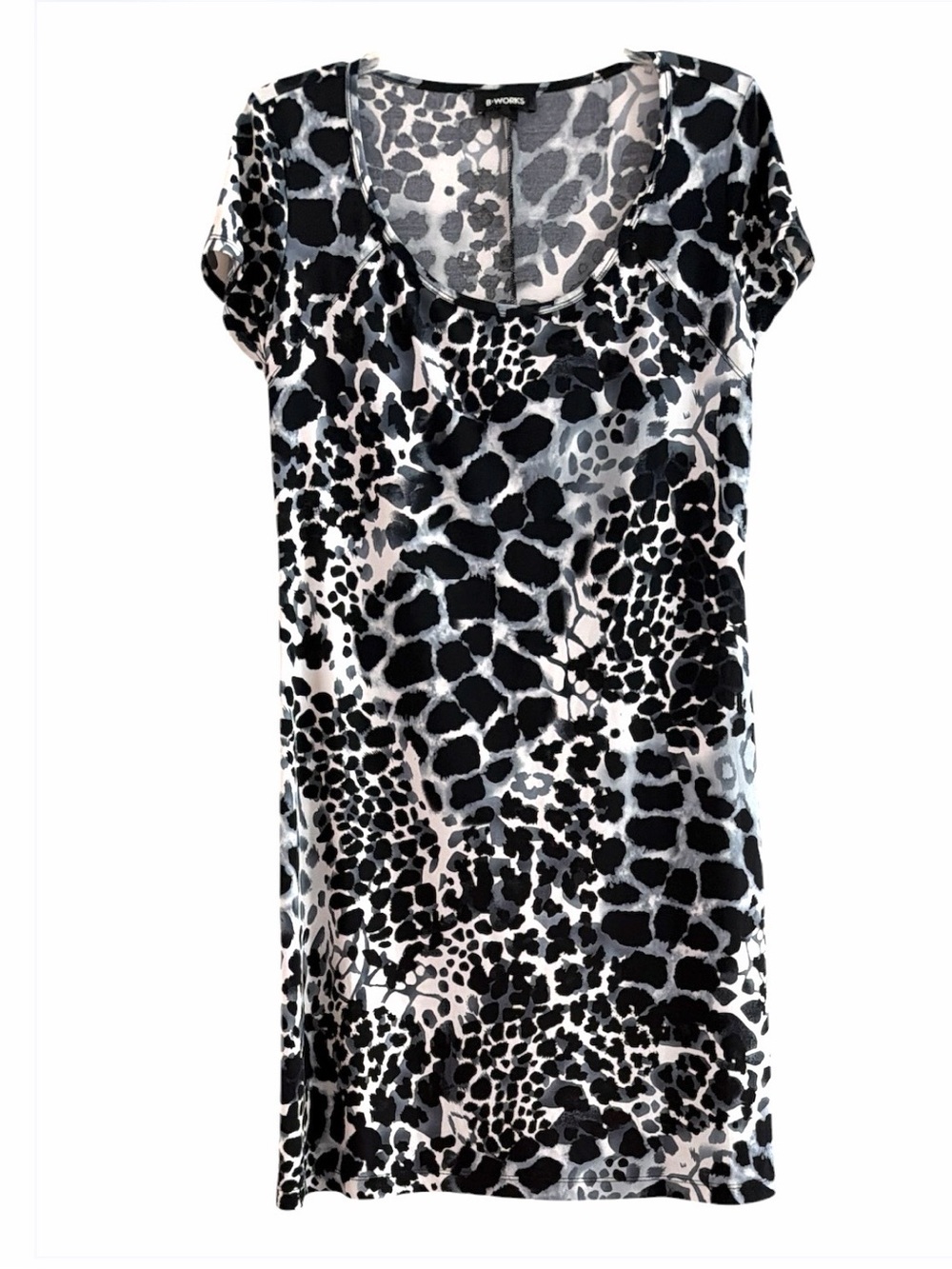 B-Works Black Gray Leopard Animal Print T-Shirt Dress Size Medium